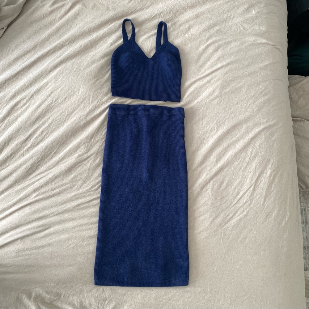 Navy Blue Skirt and Tank Sweater Set